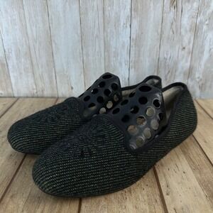 UGG Australia Tweed Green Black Gold Metallic Sherpa Fleece Loafers Women's Sz 7